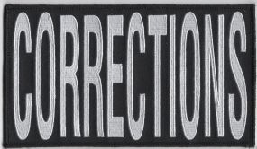 "CORRECTIONS" 4" X 7" Velcro Patch, White on Black